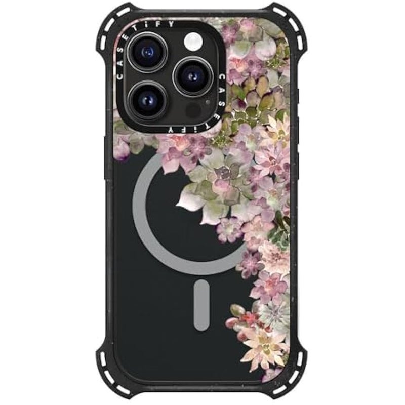 Casetify Bounce iPhone 15 Pro Case 【6X Military Grade Drop Tested / 21.3ft Drop Protection/Compatible with Magsafe】 - My Succulent Garden Rose - Triple Black - Image 3