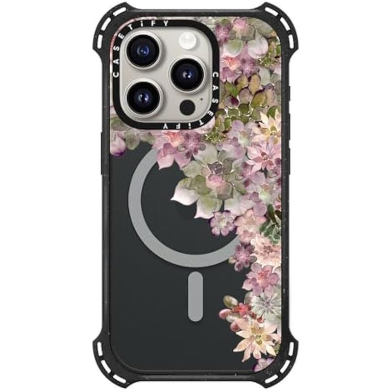 Casetify Bounce iPhone 15 Pro Case 【6X Military Grade Drop Tested / 21.3ft Drop Protection/Compatible with Magsafe】 - My Succulent Garden Rose - Triple Black - Image 1