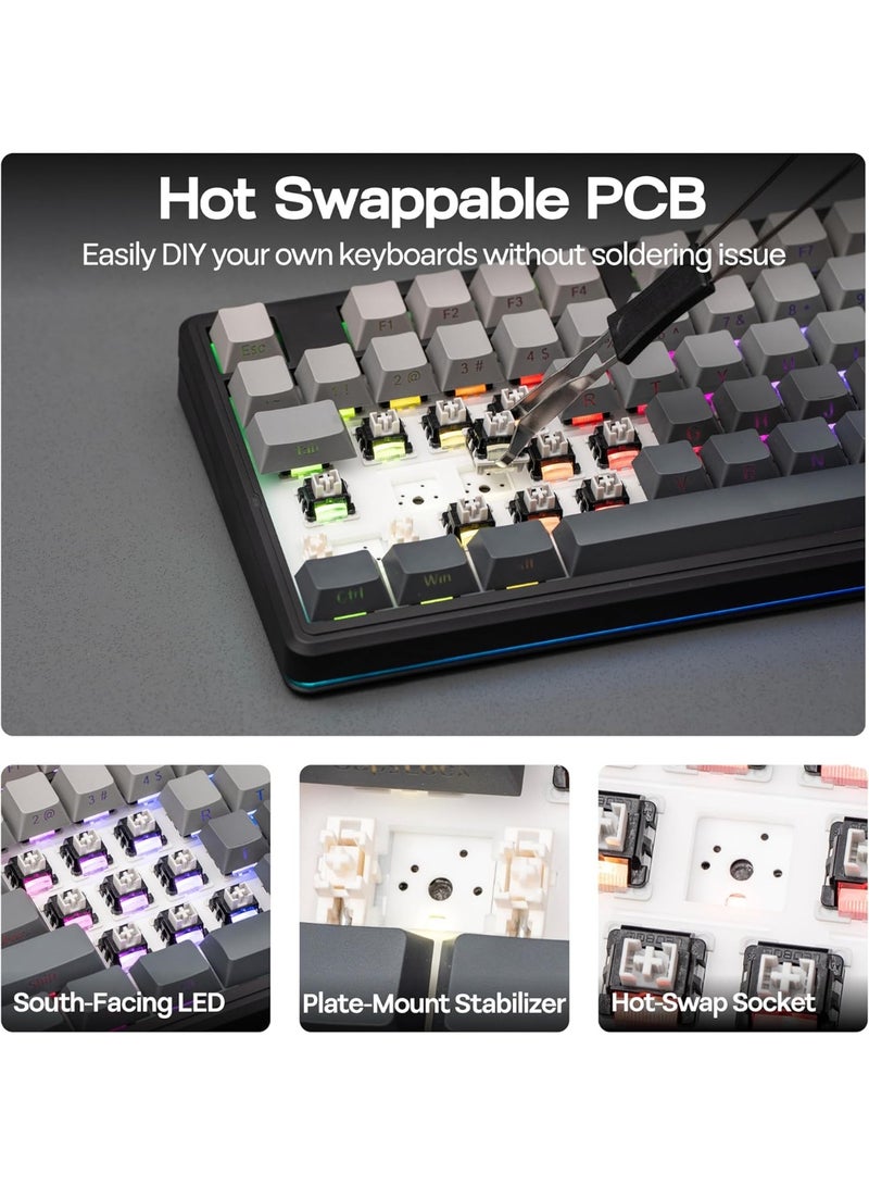 AULA لوحة مفاتيح ميكانيكية لاسلكية F87PRO V2 ثلاثية الوضع – هيكل مطاطي بنسبة 80%، مفاتيح قابلة للتبديل الساخن، إضاءة خلفية RGB، شاشة مصفوفة LED، BT/2.4G/سلكي للألعاب والمكتب - Image 5