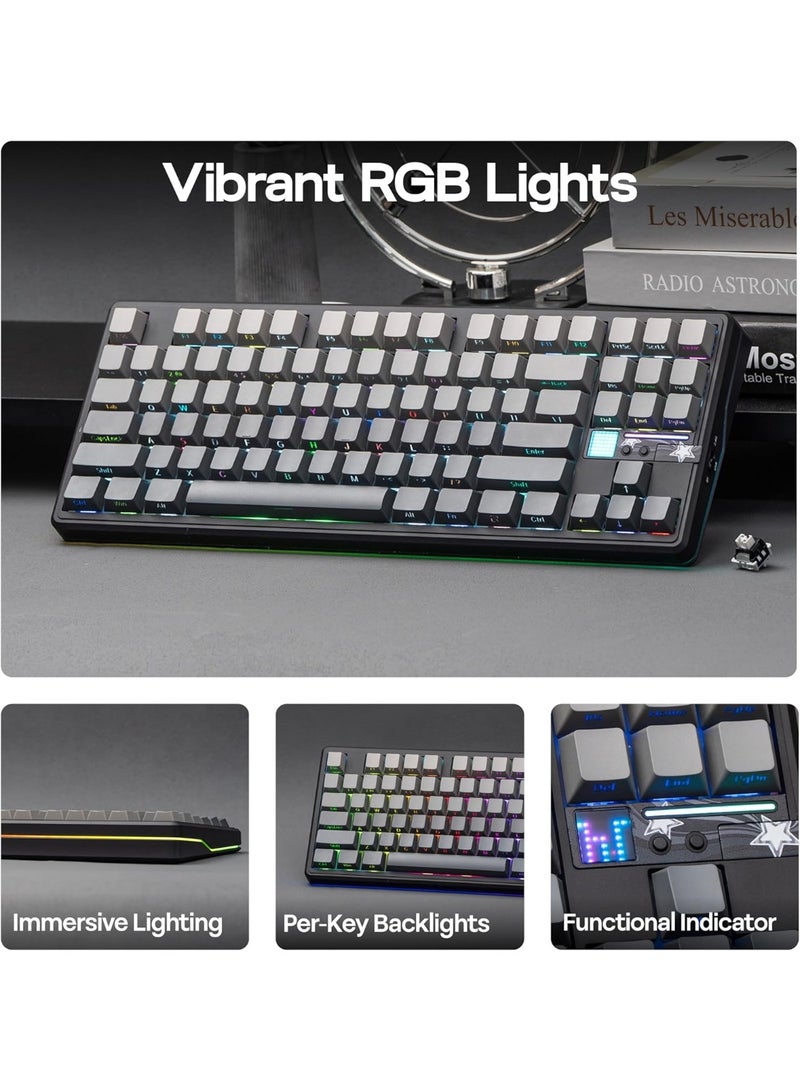 AULA لوحة مفاتيح ميكانيكية لاسلكية F87PRO V2 ثلاثية الوضع – هيكل مطاطي بنسبة 80%، مفاتيح قابلة للتبديل الساخن، إضاءة خلفية RGB، شاشة مصفوفة LED، BT/2.4G/سلكي للألعاب والمكتب - Image 4