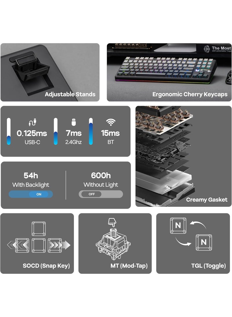 AULA لوحة مفاتيح ميكانيكية لاسلكية F87PRO V2 ثلاثية الوضع – هيكل مطاطي بنسبة 80%، مفاتيح قابلة للتبديل الساخن، إضاءة خلفية RGB، شاشة مصفوفة LED، BT/2.4G/سلكي للألعاب والمكتب - Image 2