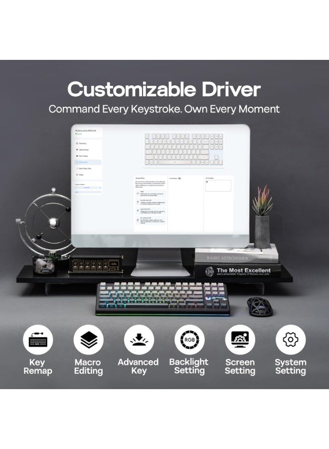 AULA لوحة مفاتيح ميكانيكية لاسلكية F87PRO V2 ثلاثية الوضع – هيكل مطاطي بنسبة 80%، مفاتيح قابلة للتبديل الساخن، إضاءة خلفية RGB، شاشة مصفوفة LED، BT/2.4G/سلكي للألعاب والمكتب - Image 3