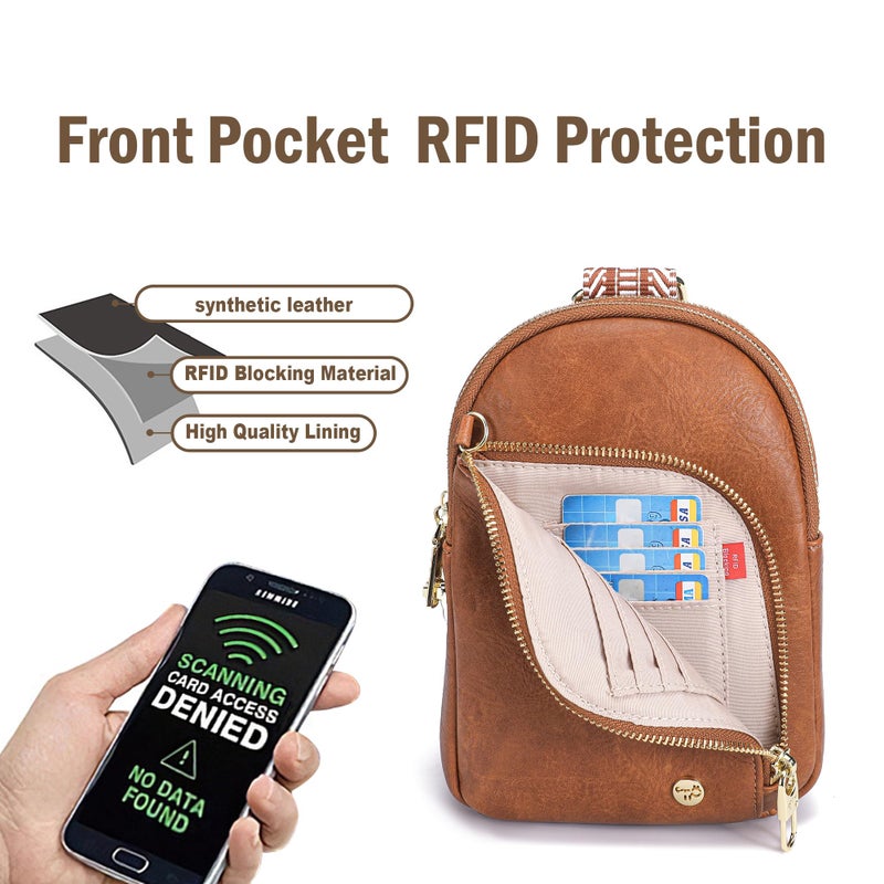 INICAT RFID Blocking Sling Bag, Anti Theft Crossbody Bag for Women, Travel Fanny Pack Style Purse, Vegan Leather(Brown) - Image 4