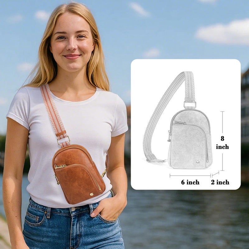 INICAT RFID Blocking Sling Bag, Anti Theft Crossbody Bag for Women, Travel Fanny Pack Style Purse, Vegan Leather(Brown) - Image 2