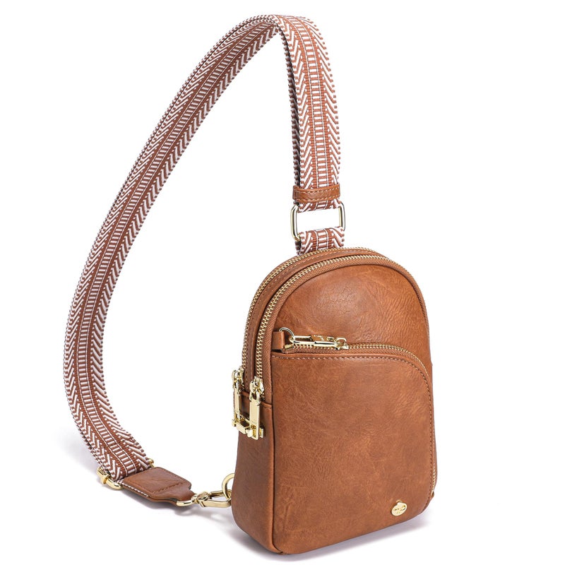 INICAT RFID Blocking Sling Bag, Anti Theft Crossbody Bag for Women, Travel Fanny Pack Style Purse, Vegan Leather(Brown) - Image 1