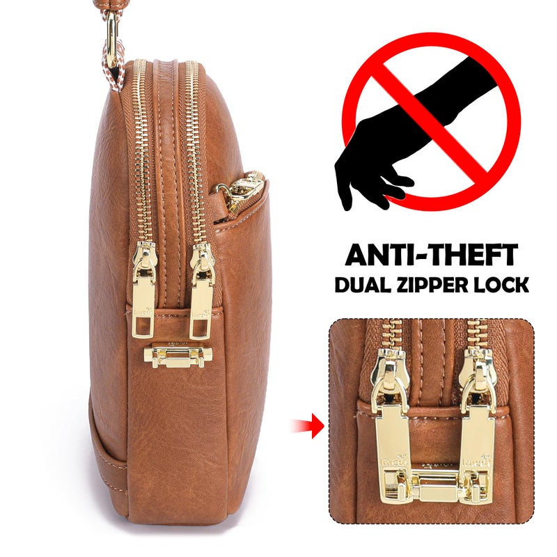 INICAT RFID Blocking Sling Bag, Anti Theft Crossbody Bag for Women, Travel Fanny Pack Style Purse, Vegan Leather(Brown) - Image 3