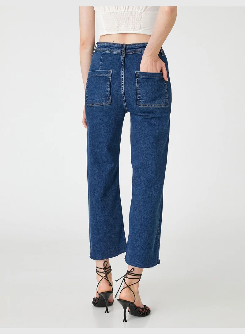 KOTON Wide Crop Leg Denim Trousers - Sandra Jean