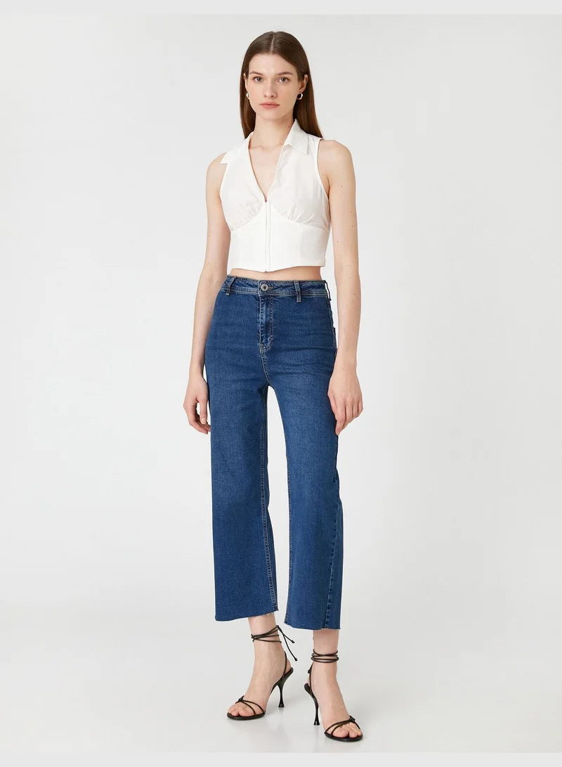 KOTON Wide Crop Leg Denim Trousers - Sandra Jean