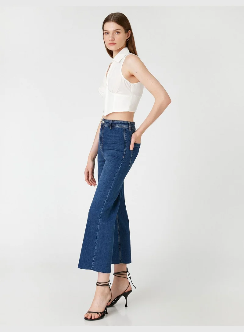 KOTON Wide Crop Leg Denim Trousers - Sandra Jean