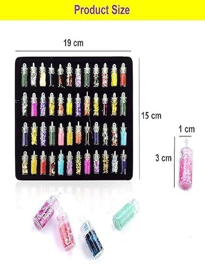HMAA 3D Glitter Powder Manicure Set of Nail Stickers/Nail Art Tool for Nail Decoration - Multicolor (Set of 48 Bottles) - Image 4