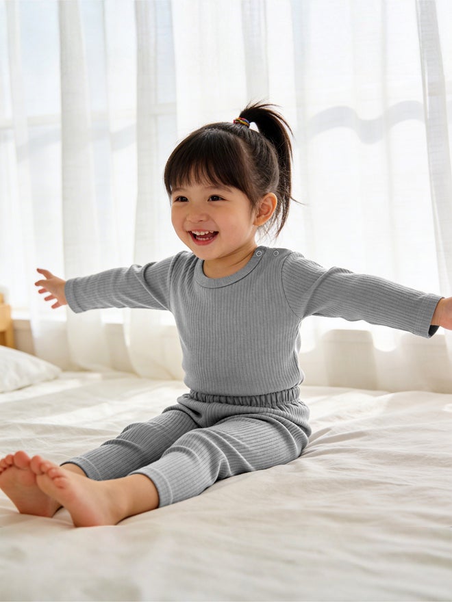 Babies Basic Premium Ribbed Cotton Long Sleeves Top and Bottom Set - Image 3