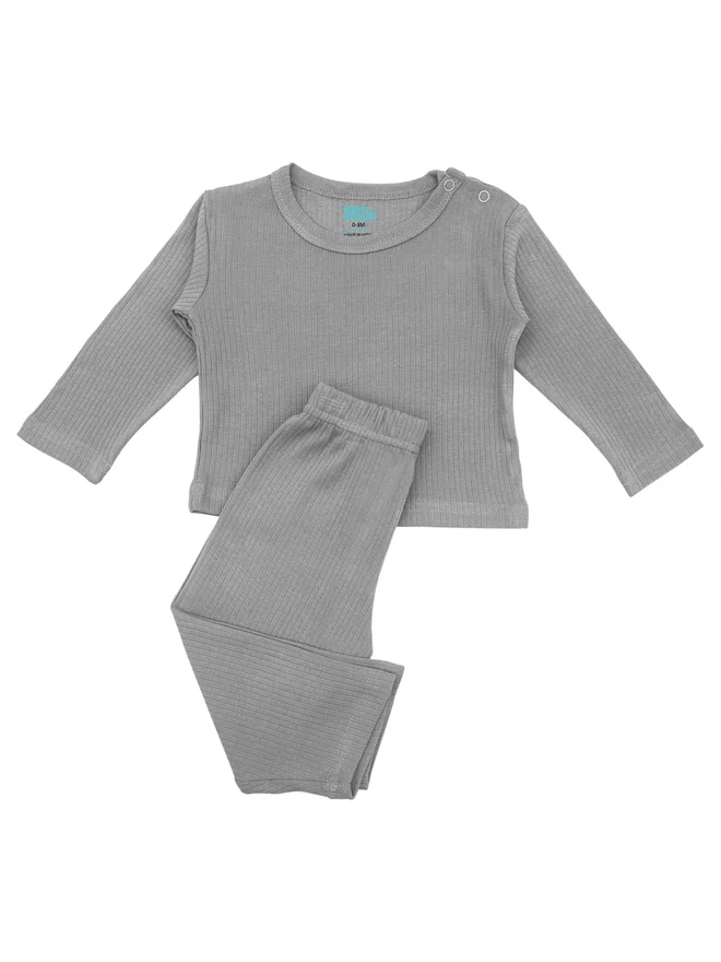 بابيز_بيسك Babies Basic Premium Ribbed Cotton Long Sleeves Top and Bottom Set