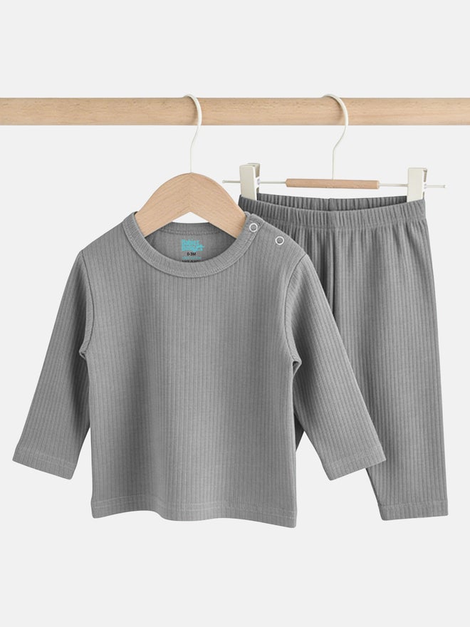 Babies Basic Premium Ribbed Cotton Long Sleeves Top and Bottom Set - Image 4