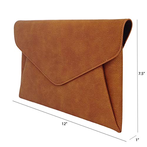 JNB Synthetic Leather Double Pocket Envelop Clutch, Tan Medium - Image 3