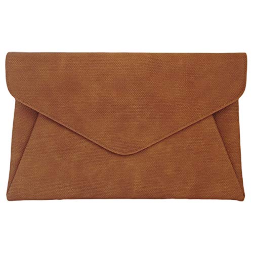 JNB Synthetic Leather Double Pocket Envelop Clutch, Tan Medium - Image 1