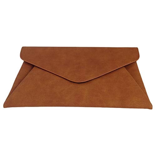 JNB Synthetic Leather Double Pocket Envelop Clutch, Tan Medium - Image 4