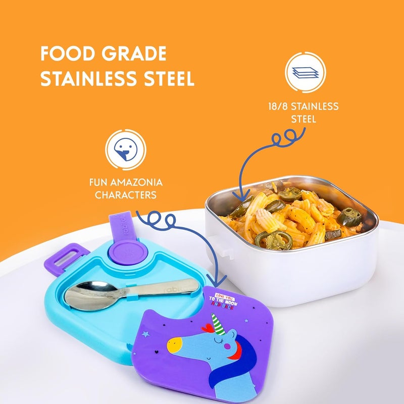 Rabitat Stainless Steel Lunch Box with Spoon - 2 Years Brand Warranty | Tiffin Box for Kids | Steel Lunch Box for School Girls and Boys | LUNCHMATE Mini Love You to The Moon 500 ml - Image 5