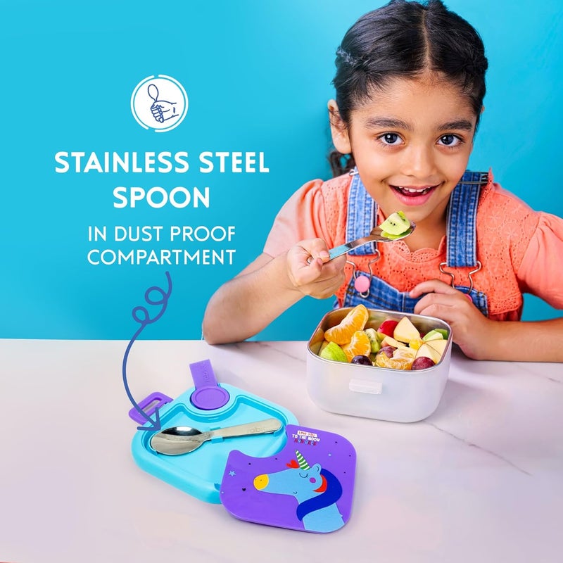 Rabitat Stainless Steel Lunch Box with Spoon - 2 Years Brand Warranty | Tiffin Box for Kids | Steel Lunch Box for School Girls and Boys | LUNCHMATE Mini Love You to The Moon 500 ml - Image 4