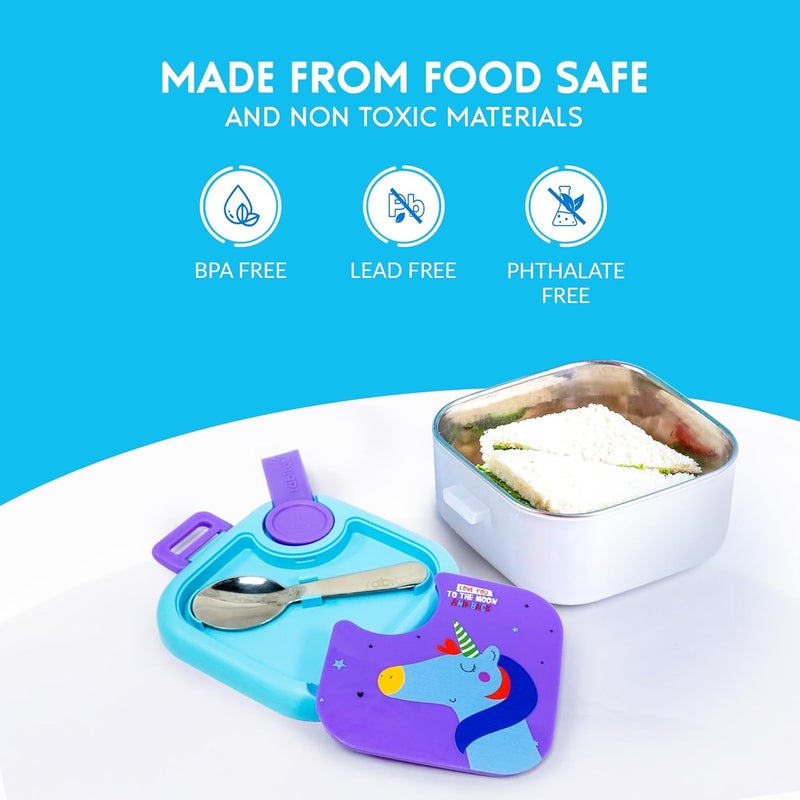 Rabitat Stainless Steel Lunch Box with Spoon - 2 Years Brand Warranty | Tiffin Box for Kids | Steel Lunch Box for School Girls and Boys | LUNCHMATE Mini Love You to The Moon 500 ml - Image 3