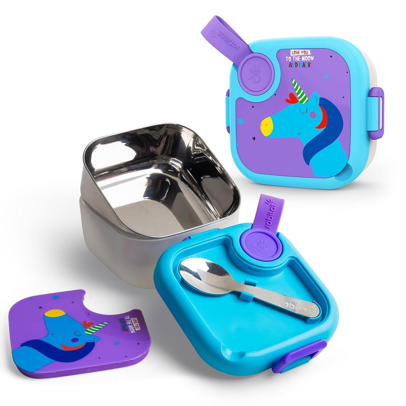 Rabitat Stainless Steel Lunch Box with Spoon - 2 Years Brand Warranty | Tiffin Box for Kids | Steel Lunch Box for School Girls and Boys | LUNCHMATE Mini Love You to The Moon 500 ml - Image 1