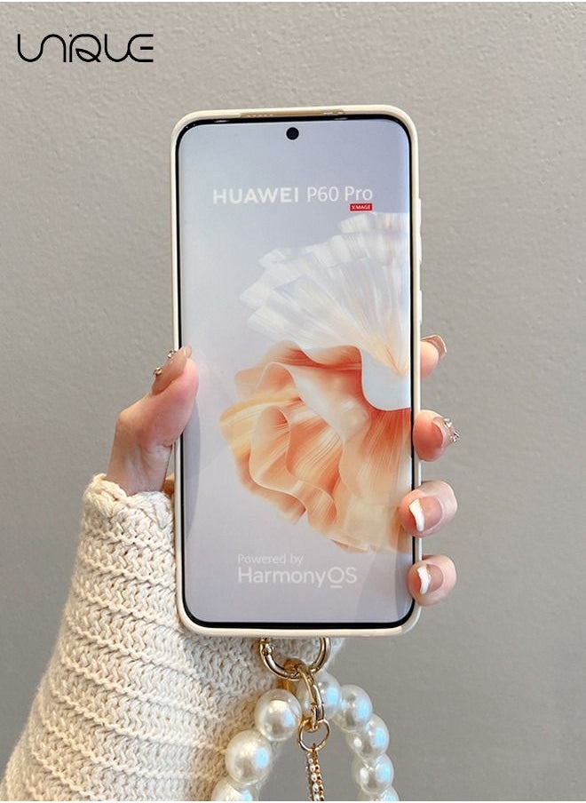 Unique Phone Case for Huawei P60 Pro 6.67 Inches Case, Cute Flower with Lovely Bracelet Chain for Women Girls Soft TPU Shockproof Protective Case Anti-lost Chain Cute Jewelry Cover  - Image 3