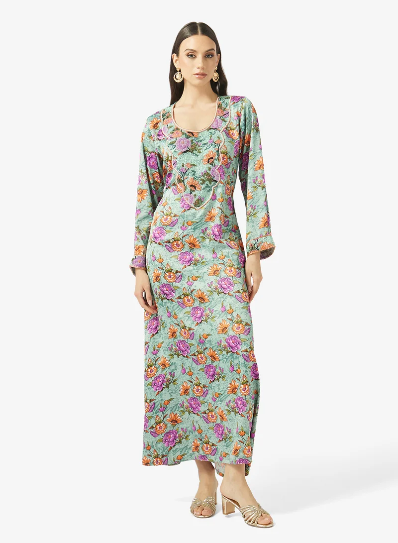 ARABIAN CLOSET Embellished Belted Jalabiya