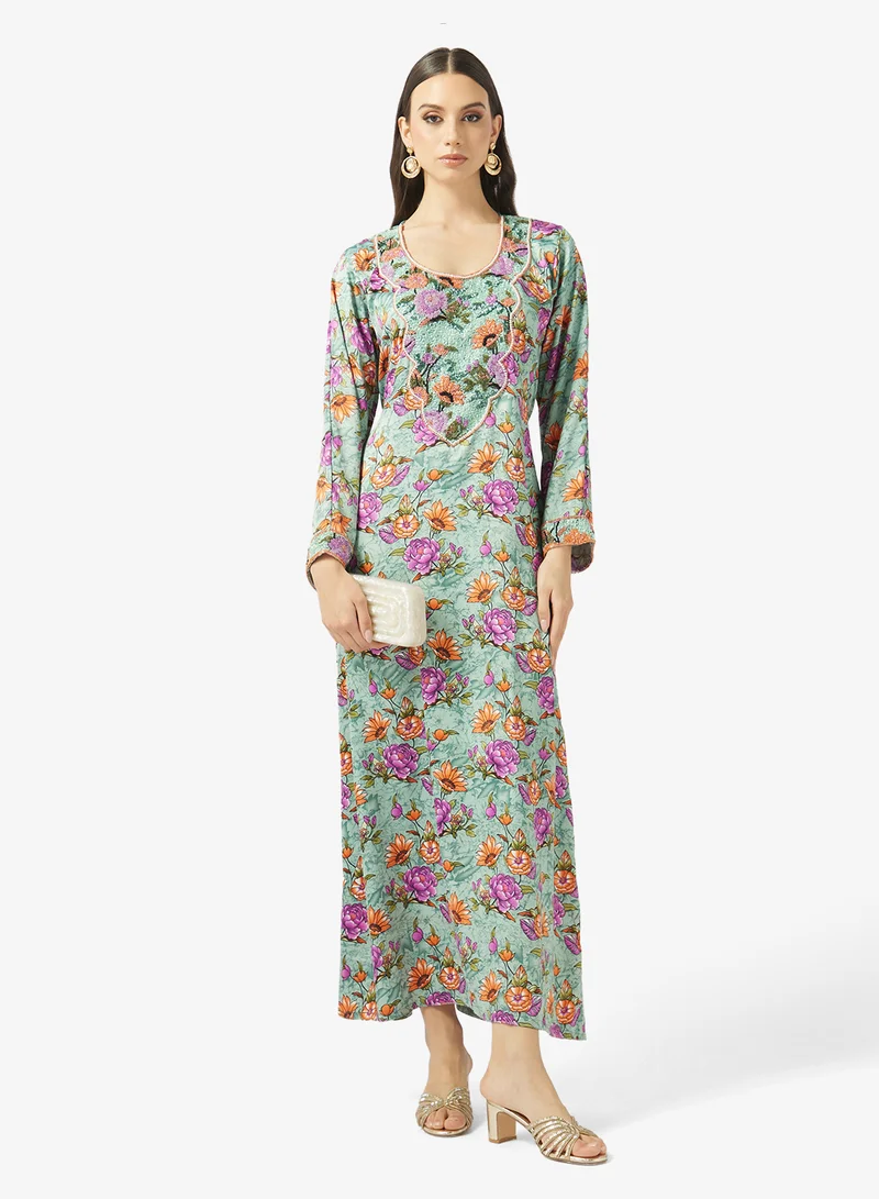 ARABIAN CLOSET Embellished Belted Jalabiya