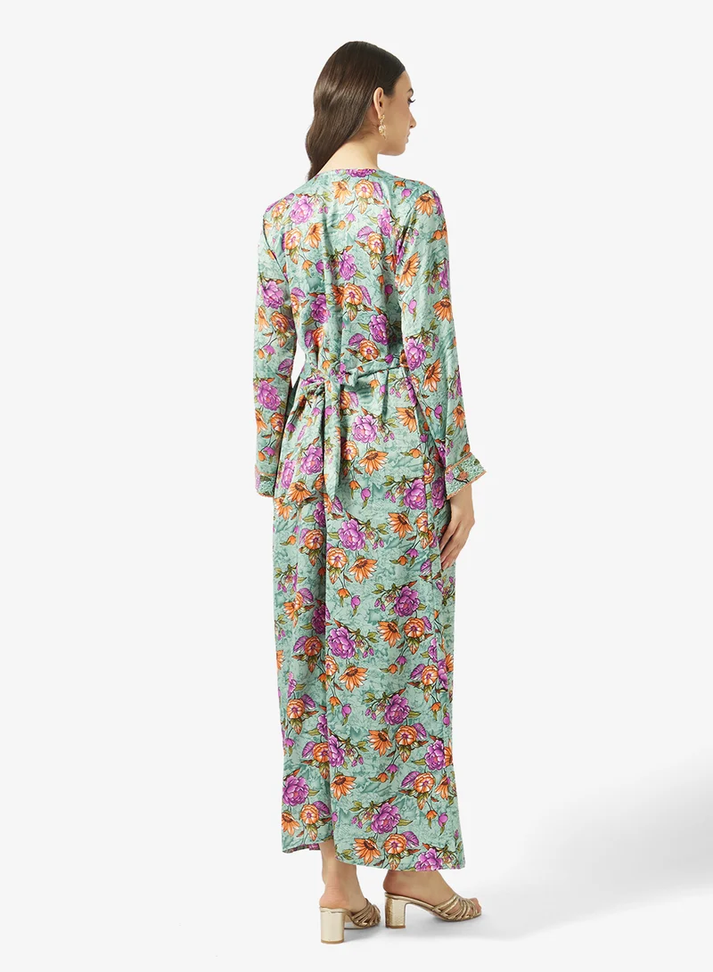 ARABIAN CLOSET Embellished Belted Jalabiya