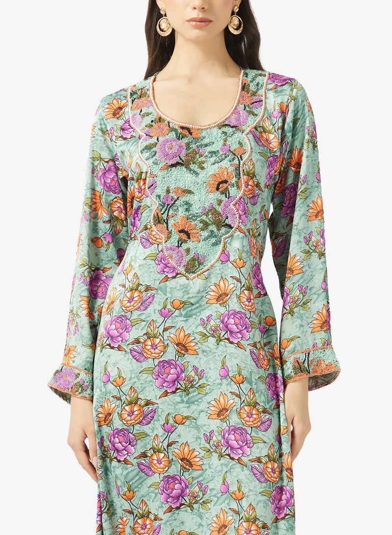 ARABIAN CLOSET Embellished Belted Jalabiya