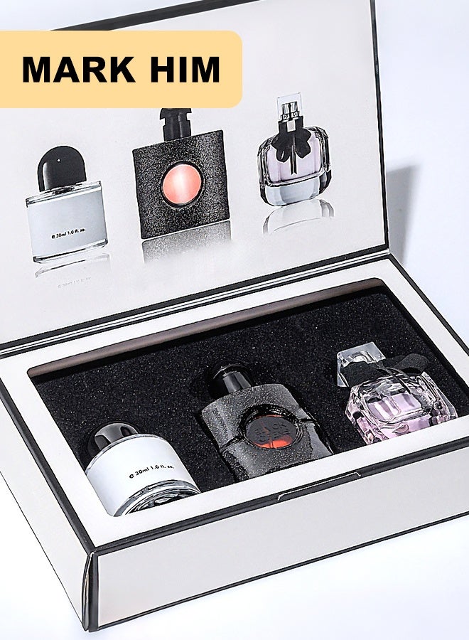 مارك له مجموعة عطور فاخرة 3 في 1 للنساء – مجموعة أو دي بارفان راقية تدوم طويلاً بعبير الفانيليا والورد والياسمين وخشب الصندل – علبة هدايا أنيقة (EDP للنساء) - Image 1