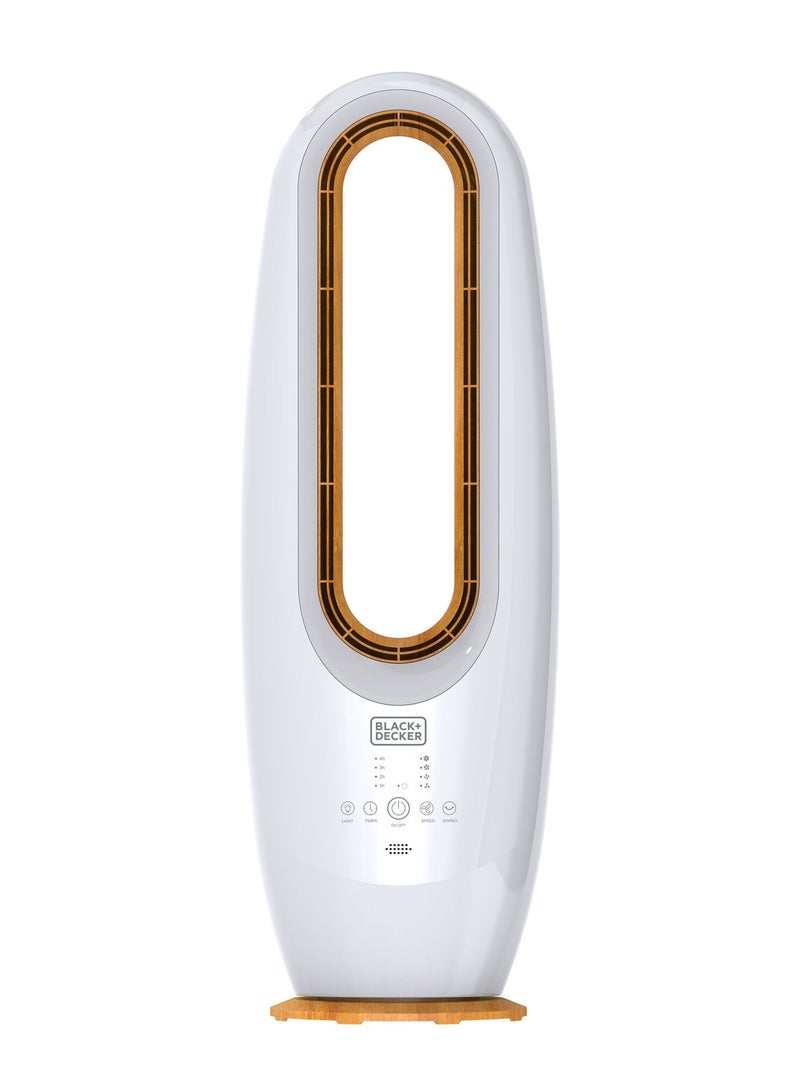 BLACK+DECKER 2-in-1 Bladeless Fan With 85cm Height, Cool-White LED Lamp, Remote Control, 60° Wide Oscillation, 70W Motor, Low Noise, 40m² Area Coverage, Wooden Trim FBL85-B5 White - Image 2