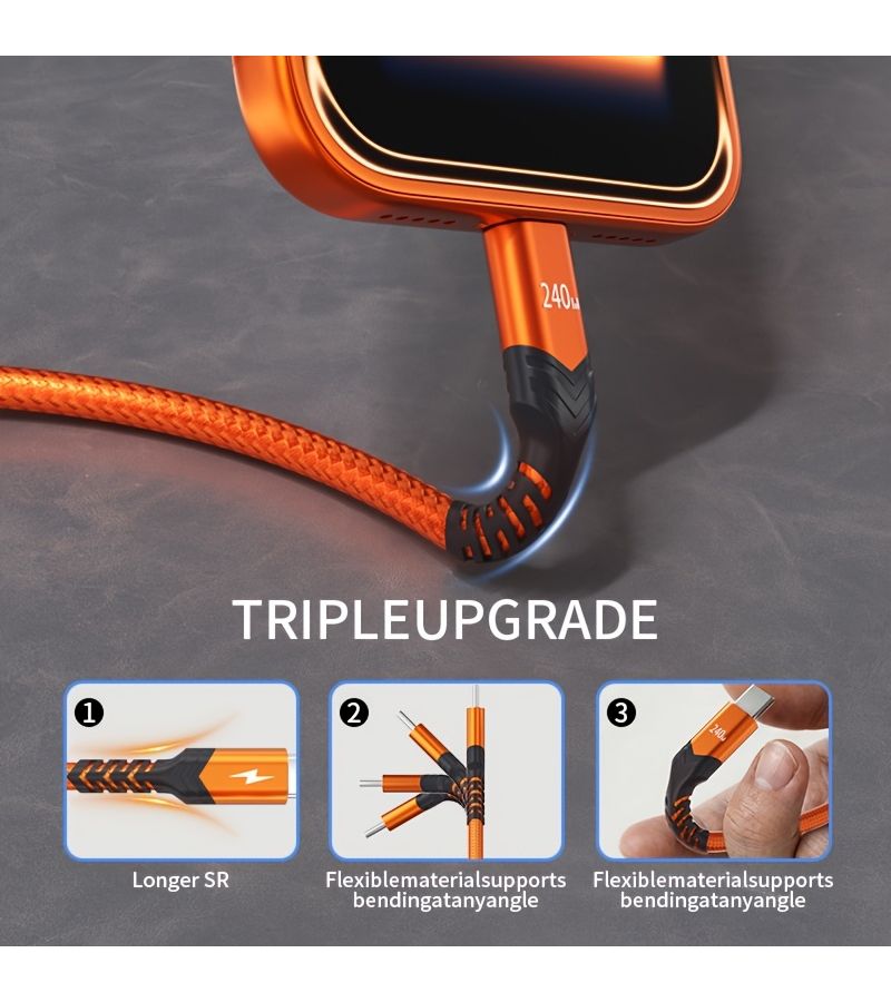 SINHYTE 240W USB C to C Fast Charging Braided Cable 1m Red E Marked - Image 5