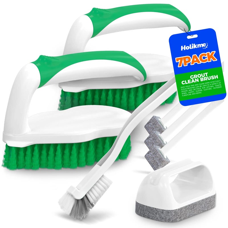 Holikme 7 Pack Deep Cleaning Brush Set, Scrub Brush, Grout Brush, Pool Brush, Scrub Pads with Scraper Tip Scouring Pads, for Pool Walls, Bathroom, Floor, Tub, Shower and Kitchen Surface (Green) - Image 1