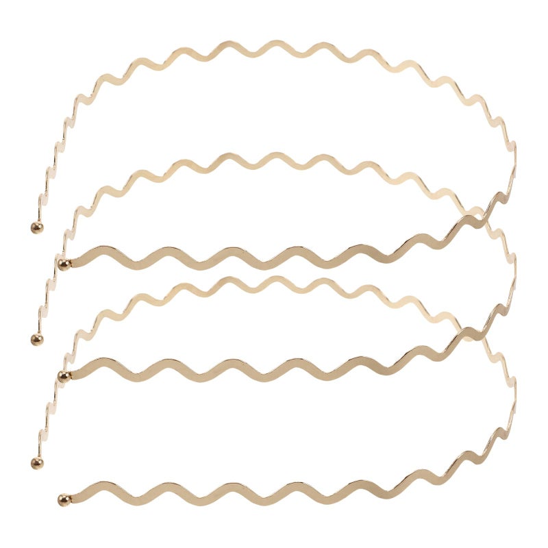 Thin Gold Metal Wavy Headbands For Women Bridal Wedding Makeup Daily Wear 3 Pack - Image 2