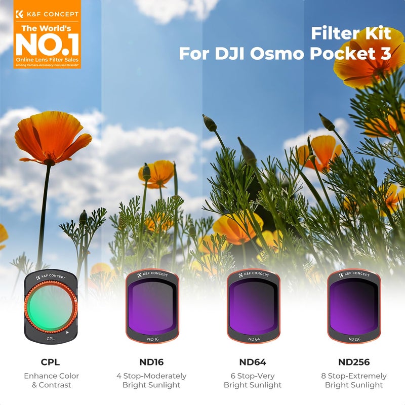 K&F Concept مجموعة فلاتر K&F CONCEPT K-Series CPL ND متوافقة مع ملحقات DJI OSMO Pocket 3 Creator Combo، فلاتر الاستقطاب المحايدة ND16 ND64 ND256 للكاميرات الرياضية، زجاج بصري عالي الدقة - Image 2