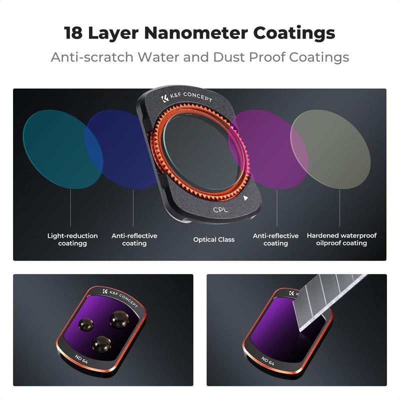K&F Concept مجموعة فلاتر K&F CONCEPT K-Series CPL ND متوافقة مع ملحقات DJI OSMO Pocket 3 Creator Combo، فلاتر الاستقطاب المحايدة ND16 ND64 ND256 للكاميرات الرياضية، زجاج بصري عالي الدقة - Image 5