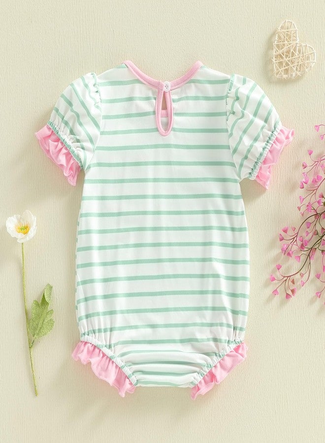 Socutebabe Baby Girl Summer Clothes Color Block Short Sleeve Bubble Romper Jumpsuit Newborn Infant Ruffle Onesie Outfit (Multi-color, 12-18 Months) - Image 4