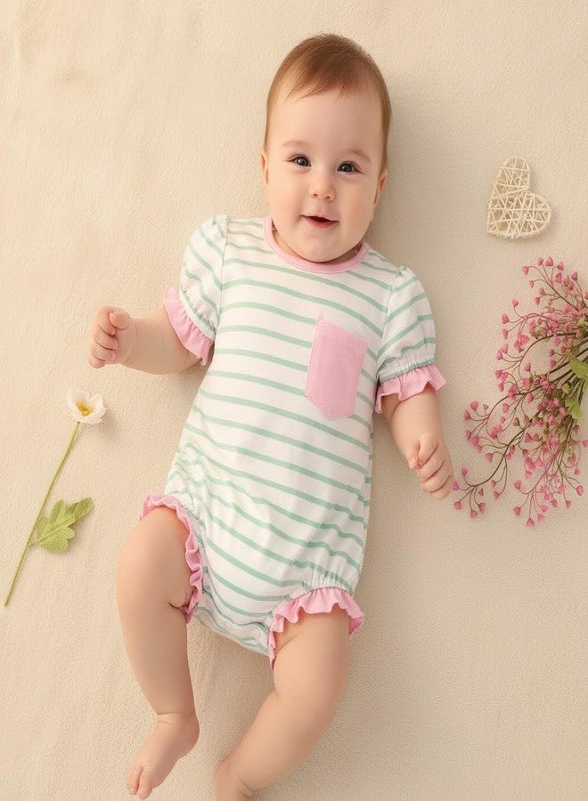 Socutebabe Baby Girl Summer Clothes Color Block Short Sleeve Bubble Romper Jumpsuit Newborn Infant Ruffle Onesie Outfit (Multi-color, 12-18 Months) - Image 2
