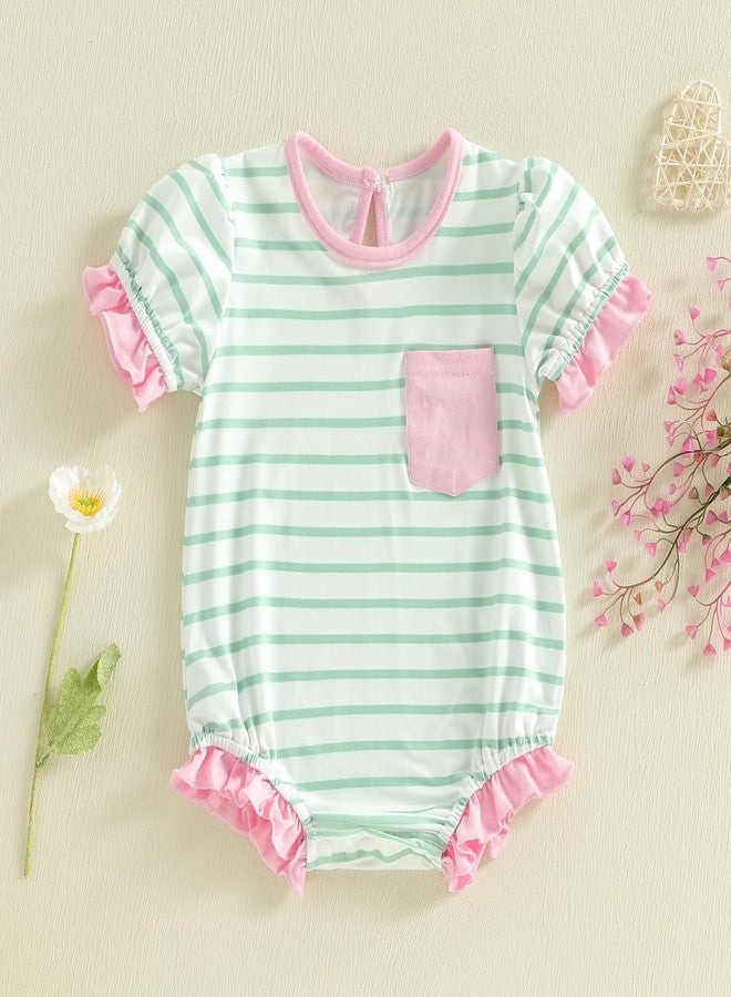 Socutebabe Baby Girl Summer Clothes Color Block Short Sleeve Bubble Romper Jumpsuit Newborn Infant Ruffle Onesie Outfit (Multi-color, 12-18 Months) - Image 3