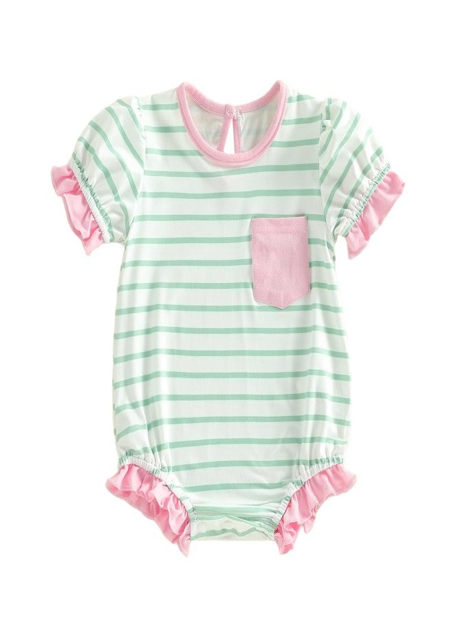 Socutebabe Baby Girl Summer Clothes Color Block Short Sleeve Bubble Romper Jumpsuit Newborn Infant Ruffle Onesie Outfit (Multi-color, 12-18 Months) - Image 1