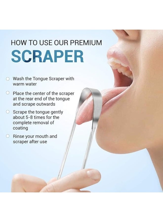 أداة كشط للعناية باللسان للبالغين من فولاذ مقاوم للصدأ بنسبة 100% - أفضل منظف لسان معدني لتحسين نظافة الفم، عبوة من قطعتين - Image 4