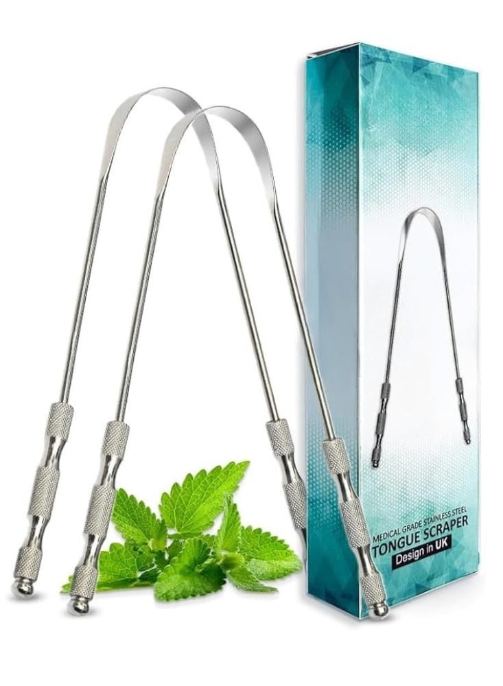 أداة كشط للعناية باللسان للبالغين من فولاذ مقاوم للصدأ بنسبة 100% - أفضل منظف لسان معدني لتحسين نظافة الفم، عبوة من قطعتين - Image 1