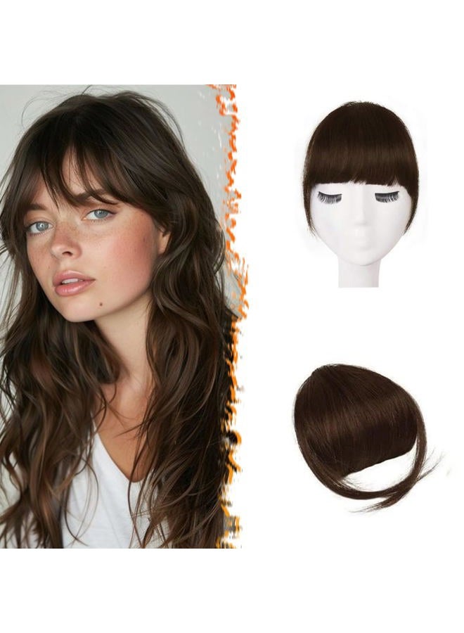BARSDAR Human Hair Clip in Bangs - 100% Real Human Hair Clip in Bangs for Women - Brown Thick Bangs Extensions Fringe with Temples Real Hair Bangs Hairpieces - Dark Auburn Brown - Image 1