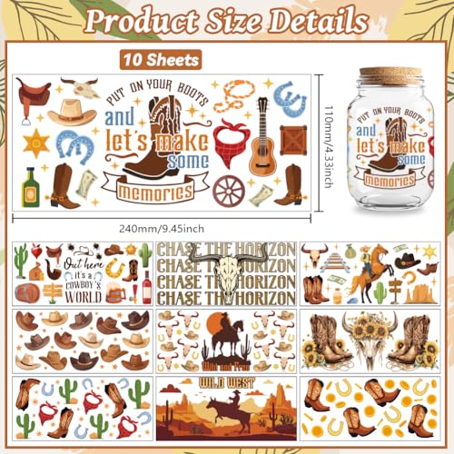Peacoblue UV DTF Cup Wraps Transfer Stickers Western Cowboys Pattern, 10 Sheets Waterproof Custom Vinyl Transfer Sticker 16oz Coffee Glass Cup Tumbler Bottle Mug Decals for Men Women - Image 2