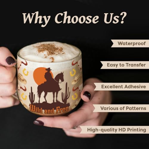 Peacoblue UV DTF Cup Wraps Transfer Stickers Western Cowboys Pattern, 10 Sheets Waterproof Custom Vinyl Transfer Sticker 16oz Coffee Glass Cup Tumbler Bottle Mug Decals for Men Women - Image 3