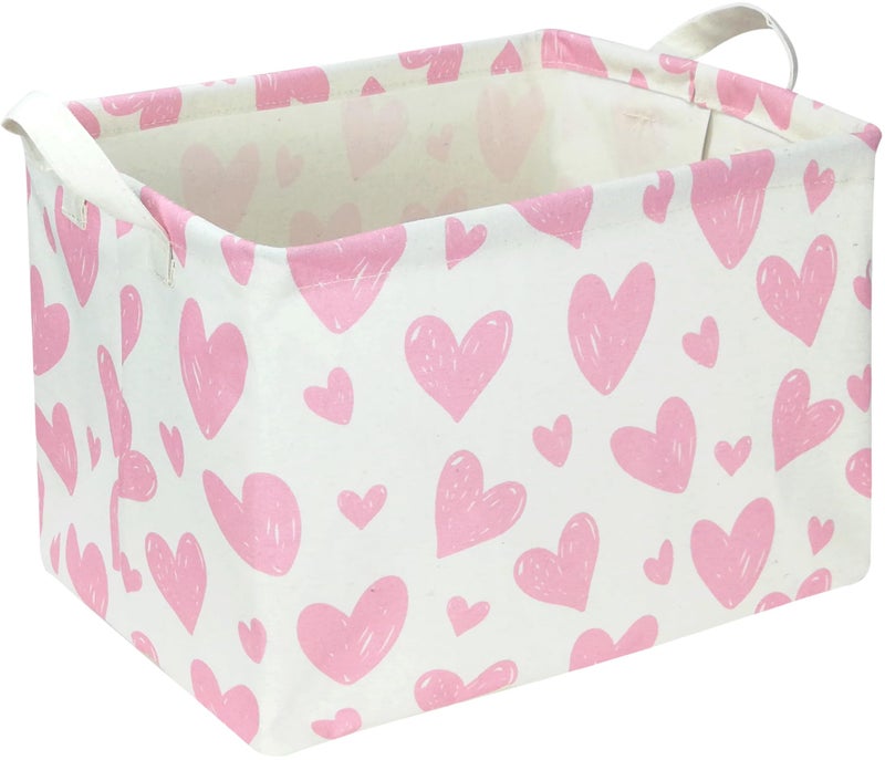 NTAOHAMPER 24L Childrens Day Father Gifts Pink Heart Fabric Storage Basket Empty with Handles Books Box Lovely Storage Pink Heart - Image 2
