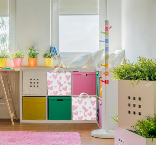 NTAOHAMPER 24L Childrens Day Father Gifts Pink Heart Fabric Storage Basket Empty with Handles Books Box Lovely Storage Pink Heart - Image 3