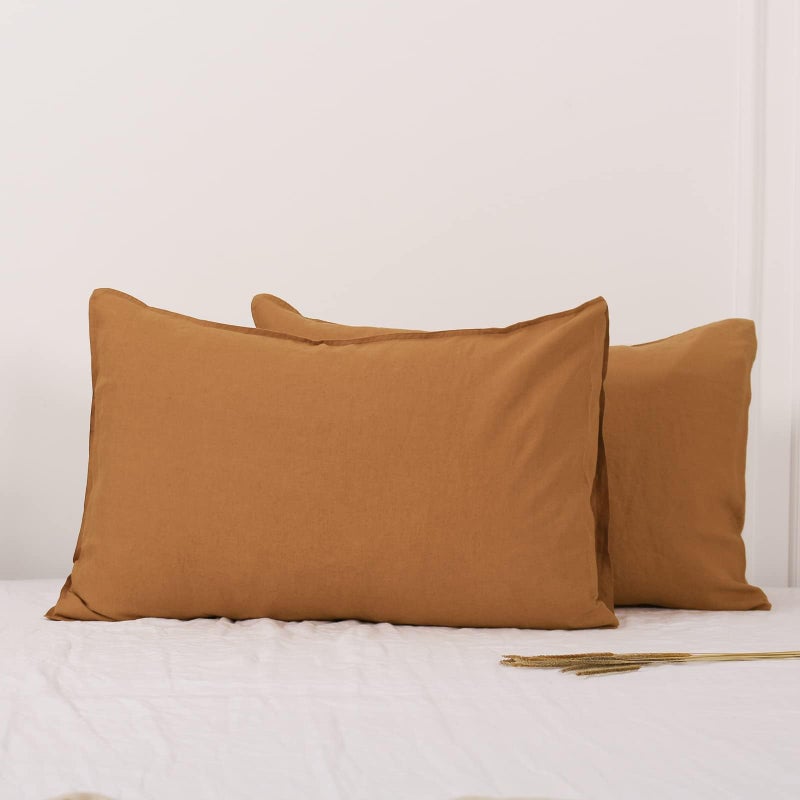 SimpleOpulence 100 Linen Pillowcases Basic Style Solid Color Set of 2 King Size Stone Washed Flax Pillow Cover Envelope Closure 20x40 Rust