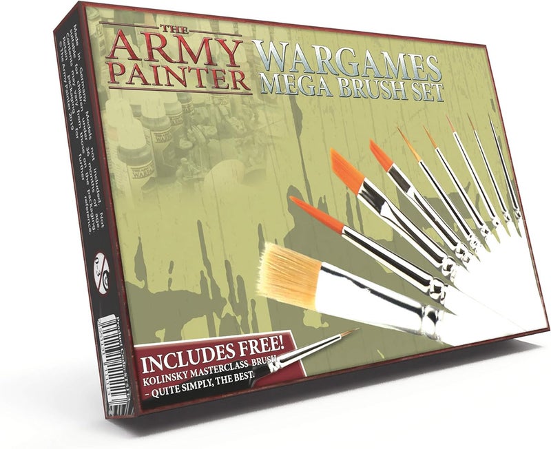 The Army Painter, Wargames Mega Brush Set, 10 Miniature Paint Brushes, Incl. Free Masterclass Kolinsky Sable Hair and Detail Paint Brush with Fine Tip - for Miniature Painting, DND & Warhammer - Image 1