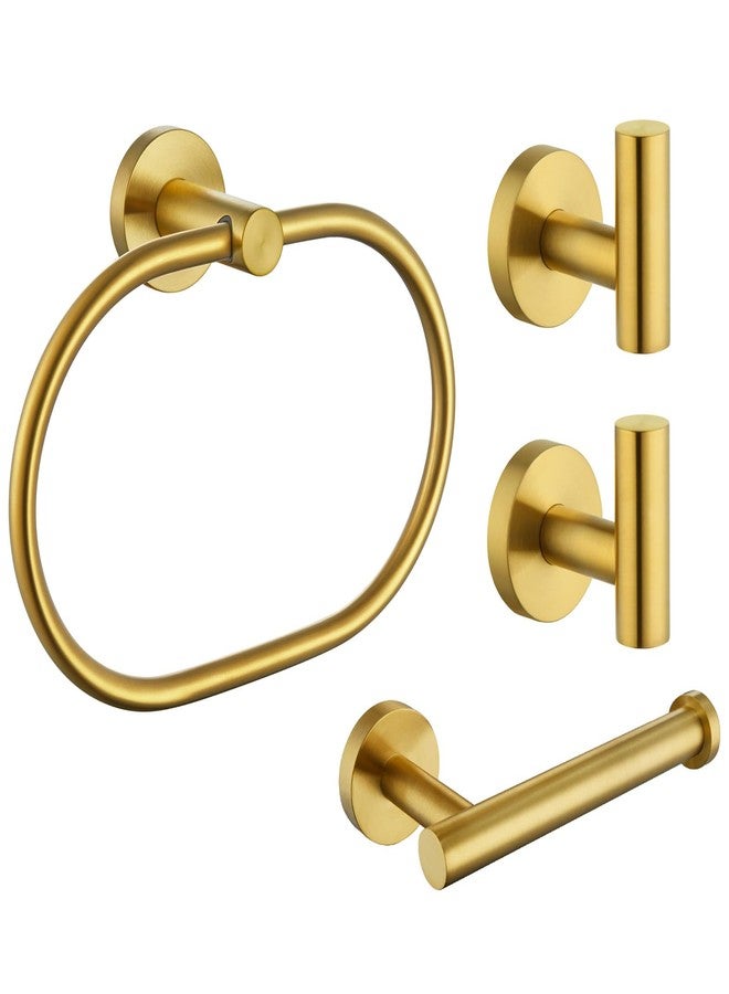 Angle Simple Bathroom Hardware Set 4-Piece Brushed Gold, Angle Simple SUS304 Stainless Steel Bathroom Fixtures Accessory Kit with Towel Hook X 2, Toilet Paper Holder and Rotary Towel Ring, Wall Mount - Image 1